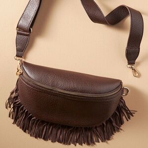 Anthropologie fringe crescent sling bag